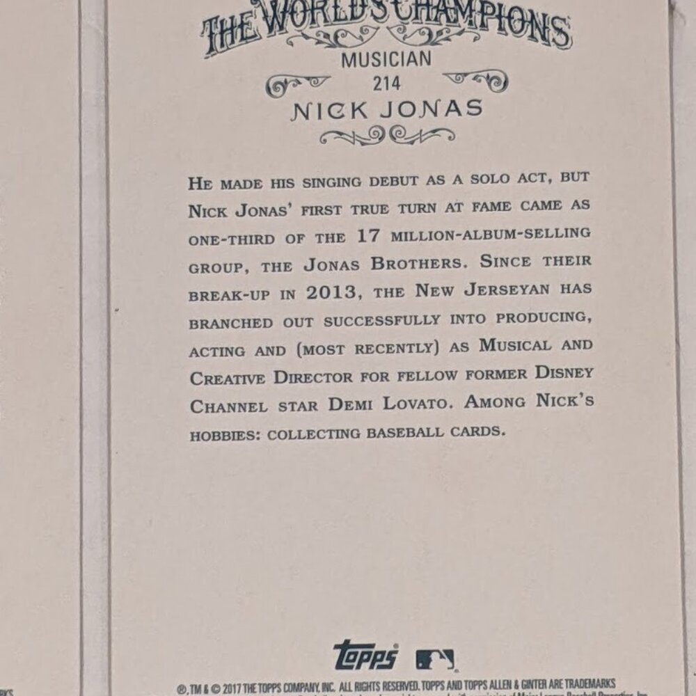 NICK JONAS Brothers 2017 Topps Allen & Ginter X Black Border Parallel #214 Cards - Picture 9 of 12